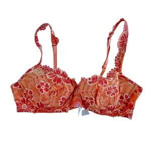 34C Y2K VTG NWT Victorias Secret Orange Floral Lace Bra Coquette Sexy 2000 Glam